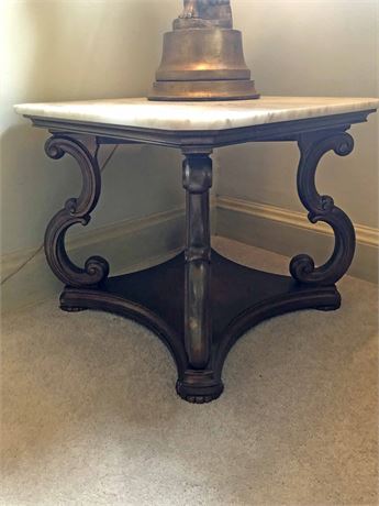 Marble & Solid Wood End Table