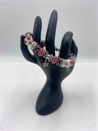 Sterling Pink & Black Charm Bracelet