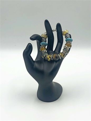 Sterling Turquoise and Amber Charm Bracelet