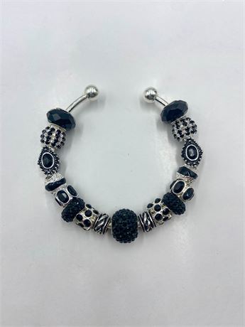 Silver & Black Cable Cuff Charm Bracelet