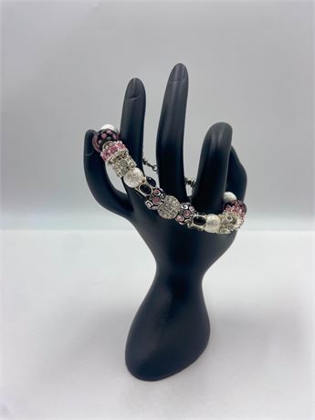 Sterling, Pink & Black Charm Bracelet