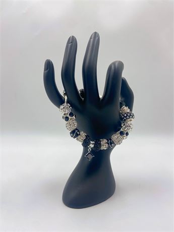 Sterling, Black & Gemstone Charm Bracelet