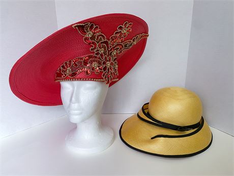Coral Woven Cartwheel Hat & Adolfo II Ladies Hat