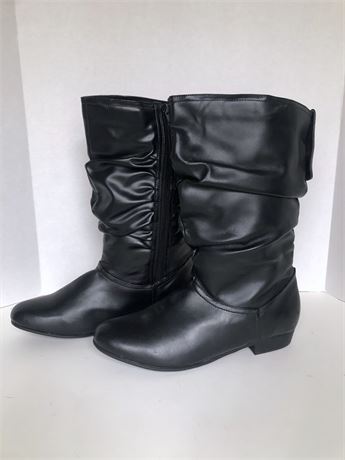 Ladies Black Faux Leather Slouch Boots