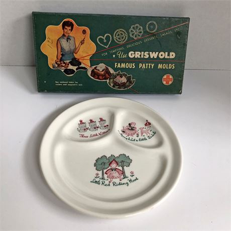 Vintage Walker Nursery Rhyme Plate & Griswald Patty Molds